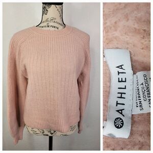 Athleta Orchid Pink Layover Crew Sweater Womens Medium Merino Wool Soft Cozy